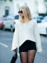 Фото #1 товара ASOS DESIGN hand knit jumper in chunky stitch with turn back cuffs in cream