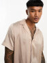 ASOS DESIGN relaxed deep revere satin shirt in mushroom grey