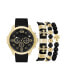 ფოტო #1 პროდუქტის Men's Chronograph Dial Quartz Black Leather Strap Watch, 46mm and Assorted Stackable Bracelets Gift Set, Set of 4