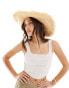 South Beach frayed edge beach fedora with starfish embellishment in natural