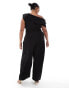 ASOS DESIGN Curve fallen shoulder tuck detail wide leg jumpsuit in black