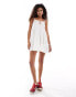 COLLUSION cotton linen tiered sun dress with bunny tie and ring detail in white Белый, 36 - фото #1