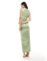 TFNC Bridesmaid satin cowl neck maxi with twist detail dress in sage Синий, 42 - фото #7