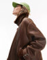 Фото #1 товара Topshop faux leather shearling aviator biker jacket in chocolate