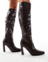 Public Desire Acquilla Wide Fit heeled knee boots with square toe in brown croc