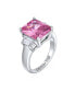 Art Deco Style .925 Sterling Silver 8CTW Pink AAA CZ Rectangle Emerald Cut Cocktail Statement Engagement Ring Cubic Zirconia Baguette Side Stones