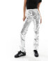 Фото #6 товара River Island Petite straight leg trouser in silver metallic