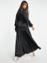 Flounce London satin long sleeve maxi dress in black satin