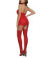 Women's Sheer Halter Garter Lingerie Dress with Attached Thigh High Stockings