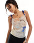 Фото #1 товара Reclaimed Vintage Degas licensed mesh cami with bow straps