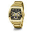 GUESS Men's Trend Multifunction Tonneau 43mm Watch Black Dial Gold-Tone GW0456G1