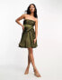 Фото #8 товара ASOS DESIGN corset draped skater satin mini dress in khaki