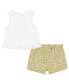 Фото #2 товара Little Girls Ruffle-Trim Tank Top & Floral Crinkle Knit Shorts, 2 piece set