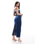 Bershka strappy bodycon denim shaping maxi dress in blue BLAU, XS - EU 34 - фото #2