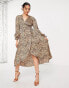 AX Paris long sleve midi wrap dress in animal print