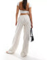 Bershka tie waist wide leg linen trousers in ecru stripe