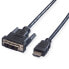 VALUE Monitor Cable - DVI (18+1) - HDMI - M/M 2 m - 2 m - HDMI - DVI-D - Black - Male/Male