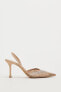 Mesh high-heel slingback shoes with embellished rhinestones