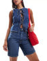 Levi's ribcage high waist bermuda denim shorts in mid blue Голубой, W23 - фото #1