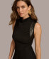 ფოტო #5 პროდუქტის Women's Mock-Neck Faux-Leather-Trim Dress