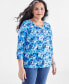 ფოტო #1 პროდუქტის Style & Co Plus Size Printed Cotton Henley Top, Created for