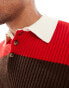 ASOS DESIGN relaxed knitted rugby polo in red and brown stripe