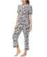ფოტო #4 პროდუქტის Women's Printed Short Sleeve Notch Collar with Pants 2 Pc. Pajama Set