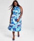 ფოტო #1 პროდუქტის Plus Size Floral Halter Mock Neck Midi Dress
