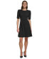 ფოტო #1 პროდუქტის Women's Button-Detail Short-Sleeved Fit & Flare Dress