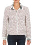 French Connection Women's Tweed Textured Bomber jacket Red White L