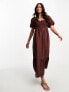 Фото #8 товара New Look puff sleeve shirred top midi dress in brown
