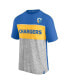 Фото #3 товара Men's Powder Blue and Heathered Gray Los Angeles Chargers Throwback Colorblock T-shirt