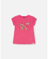 Girl Organic Cotton Top With Print And Applique Candy Pink - Child