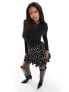 Фото #7 товара AX Paris ruffle hem mini dress in black and white spot print