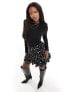 AX Paris ruffle hem mini dress in black and white spot print