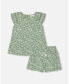 ფოტო #4 პროდუქტის Baby Girl Muslin Blouse And Short Set Green Jasmine Flower Print - Infant