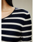 Women's Silk Striped Cropped Knit Top Navy Blue and White Stripes, XSmall - фото #3