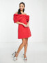 Фото #1 товара Forever New fallen shoulder bow mini dress in red