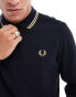 Fred Perry twin tipped long sleeve polo shirt in black Синий, XS - фото #4