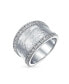 ფოტო #1 პროდუქტის Modern Style CZ Accent Band Fashion Statement Brushed Hammered Matte Finish Wide Band Ring For Women Yellow Gold Plated Brass Or Rhodium Plated Brass