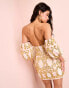 ASOS LUXE gem embellished off shoulder puff sleeve cotton mini dress in pink & gold Розовый, 32 - фото #4