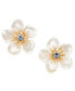 ფოტო #1 პროდუქტის Gold-Tone Crystal & Imitation Pearl Flower Stud Earrings
