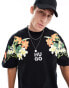 HUGO Red diblostee oversized t-shirt in black with sleeve placement floral print