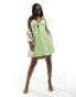 Фото #4 товара NA-KD tie front mini dress in green