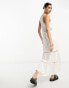 ASOS DESIGN cami tiered maxi dress with lace inserts and crochet waist in cream