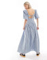 Фото #4 товара Glamorous volume sleeve square neck drop waist maxi dress in blue stripe