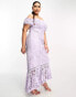 Фото #8 товара ASOS DESIGN Curve lace bardot cut out maxi dress with frill hem in lilac