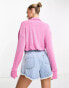 Фото #4 товара ASOS DESIGN slinky shirt bodysuit with plunge neck in pink