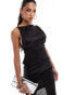 Фото #1 товара ASOS DESIGN co-ord boat neck stretch satin top with plunge sides in black