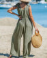 ფოტო #3 პროდუქტის Women's V-Neck Bow Tie Backless Jumpsuit